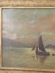 Lg Antique Victorian Era River Valley Primitive Sailboat & Mountain Old Painting Other Maritime Antiques photo 7