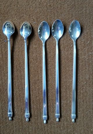 Interesting Silver Plate 5 Ice Tea Spoons Angular Estate Vintage Flatware photo