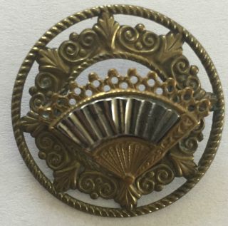 Antique Victorian Hand Fan Gold & Silver Button Rare Art Deco Collector Sewing photo