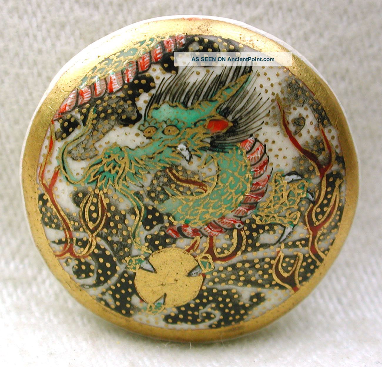 Antique Meiji Satsuma Buttons Detailed Colorful Dragon W/ Gold Accents