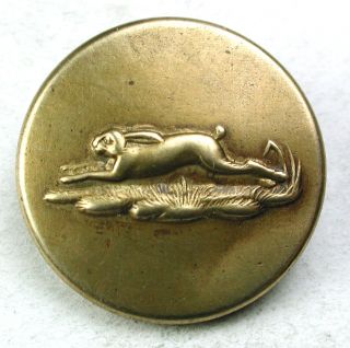 Antique Brass Sporting Button Running Rabbit Pictorial - 13/16 Inch photo