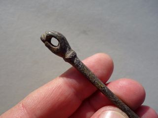 Ancient Roman Bronze Dress Or Hair Pin,  A Hand Holding Seed Or Olive photo