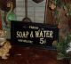 Primitive Antique Vtg Style Wood Framed 5 Cent Soap & Water Bath House Sign Deco Primitives photo 3