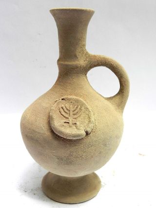 Biblical Ancient Terracotta Roman Herodian Wine Water Jug Jar Clay Menorah Rep photo