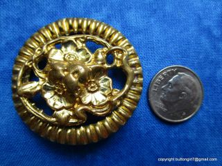 2555 – I – Awesome Large 1 - 1/2” Flower Motif Open Work Brass Antique Button photo