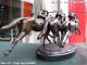 9 Signed Pure Copper Bronze & Marble Three Horse Race Compete Art Statue Other Antique Chinese Statues photo 3