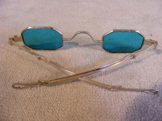 Antique Silver Spectacles W/blue Lenses - Telescopic Side Arms - Eyeglasses photo