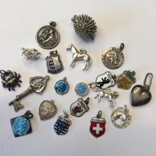 20 Vintage Sterling Silver Bracelet Charms,  Horses,  Religious,  City And Country photo