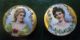 2 Antique Victorian Porcelain Maiden Portrait Buttons/studs 1” W Buttons photo 2