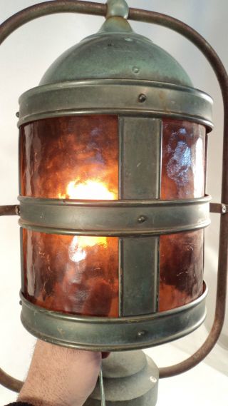 Large Vintage Harbor Light Dark Amber Copper Patina photo