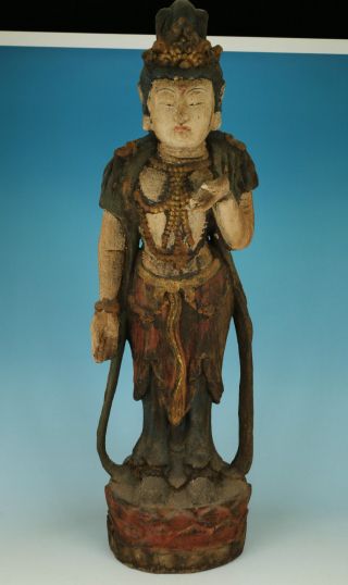25inch High Asian Chinese Old Wooden Hand Carved Buddha Kwan - Yin Statues Figure photo