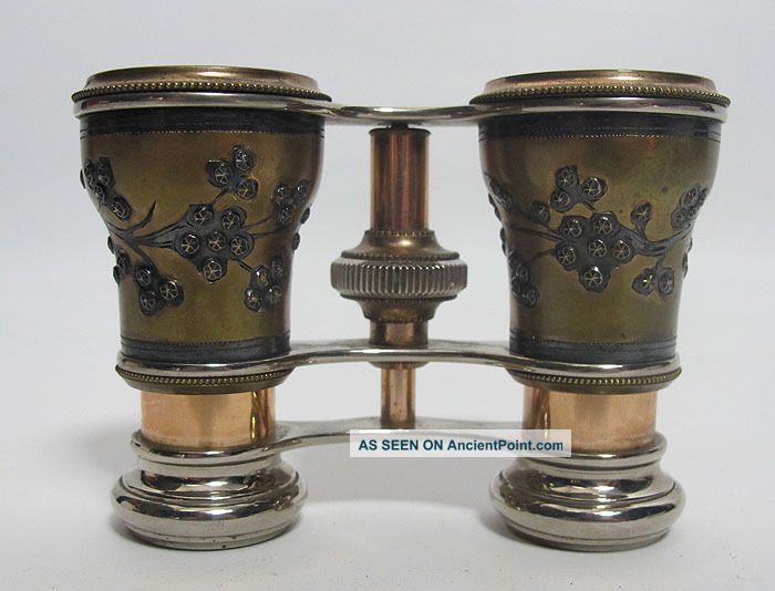 Antique French La Reine Copper & Brass Relief Opera Glasses Binoculars Paris Yqz Optical photo