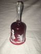Mary Gregory Cranberry Glass Bell With Hand Painted Hand Painted Girl With Bird. Other Antique Glass photo 1
