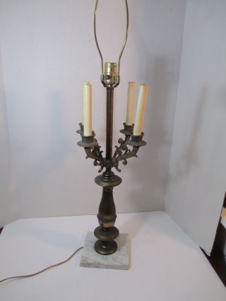 Vtg Antique Victorian Brasstable Candelabra Lamp Marble Base Hollywood Regency photo