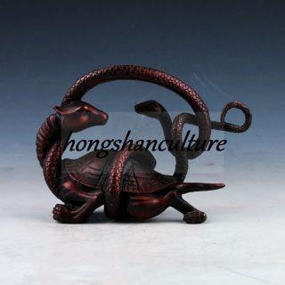 Chinese Retro Brass Snake Wrapped Around Basalt Statue Wr10506 photo