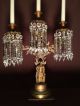 Pair 1850 ' S Large Bronze Girandole Candlesticks/72 Cut Crystal Prisms. Chandeliers, Fixtures, Sconces photo 1