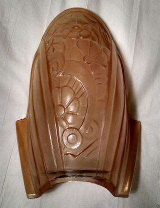Art Deco Lincoln Fleurette Amber / Peach Glass Slip Shade Chandelier Sconce 2 photo