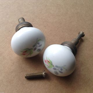 Antique Orig.  Vict.  - Porcelain&brass - Rosebbud Drawer/dresser Pull Knobs,  Screws Old photo