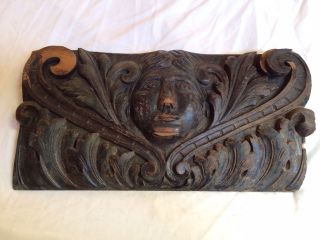 1890 ' S Heavily Carved Oak Architectural Artifact - Woman ' S Face,  Scrolls,  Leaves photo