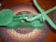 Unusual Scale,  Dark Green Cast Iron W/ Round Enamelware Pan Display Piece Primitives photo 2