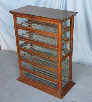 Antique Country Store Oak Ribbon Spool Cabinet photo