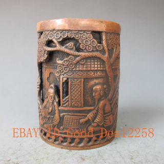 Chinese Bronze Hand - Work Pine Tree& Old Man Brush Pot W Ming Dynasty Xuande Mare photo