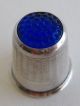 Fine Antique Sterling Silver Norway Haakon Jakobsen Thimble Blue Glass Top Thimbles photo 1