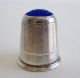 Fine Antique Sterling Silver Norway Haakon Jakobsen Thimble Blue Glass Top Thimbles photo 2