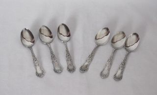 6 Boxed Rogers Silver Plated Demitasse Spoons Alahambra Pattern 1907 Striking photo