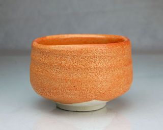 Japanese Ceremony Tea Bowl | Chawan | 47028 | Shinoyaki | Orange | 15oz | Hand | photo