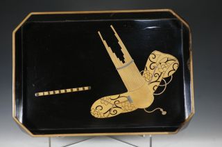 Japanese Antique Meiji Period Makie Court Music Of Japan Design Small Tray M279 photo