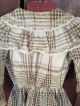 Early Antique Brown & Cream & Blue Homespun Handmade Doll Dress Textile Aafa Primitives photo 1