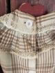 Early Antique Brown & Cream & Blue Homespun Handmade Doll Dress Textile Aafa Primitives photo 4