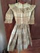 Early Antique Brown & Cream & Blue Homespun Handmade Doll Dress Textile Aafa Primitives photo 6