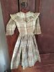 Early Antique Brown & Cream & Blue Homespun Handmade Doll Dress Textile Aafa Primitives photo 8