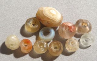 Ancient Neolithic Beads Bicone Agate,  Round Quartz Sahara Trade,  Bow Drilled photo