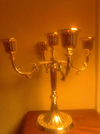 5 Arm High Polish Silver Plated Candelabra From England. photo