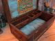 Antique Primitive Wooden Tool Box Chest Folk Art Blue Paint Bulldog Advertising Primitives photo 4