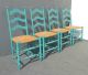 Four Vintage French Country Turquoise Ladderback Rye Dining Room Accent Chairs Post-1950 photo 1