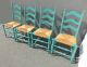 Four Vintage French Country Turquoise Ladderback Rye Dining Room Accent Chairs Post-1950 photo 2
