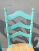 Four Vintage French Country Turquoise Ladderback Rye Dining Room Accent Chairs Post-1950 photo 3