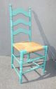 Four Vintage French Country Turquoise Ladderback Rye Dining Room Accent Chairs Post-1950 photo 6