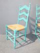 Four Vintage French Country Turquoise Ladderback Rye Dining Room Accent Chairs Post-1950 photo 7