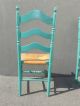 Four Vintage French Country Turquoise Ladderback Rye Dining Room Accent Chairs Post-1950 photo 8