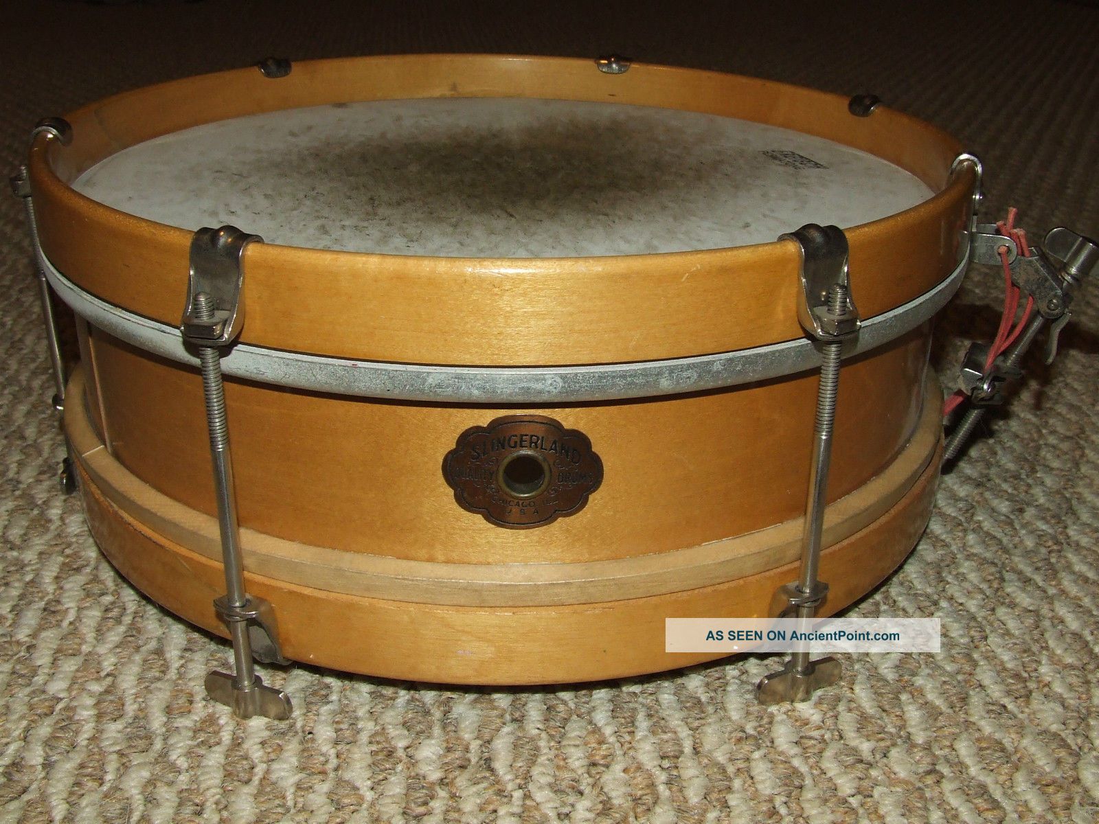 Antique 1930 ' S Slingerland Maple Snare Drum - 6 Thumb Screw Lugs - Cloud Badge Percussion photo