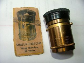 Rare Antique/vtg Small Miniature Slide Microscope Magnifier 50 - X Germany Optics photo