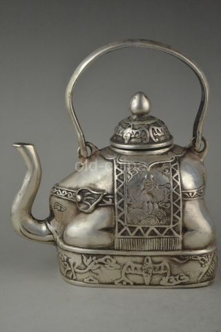 Asia China Style Decorate Handwork Tibet Silver Carve Elephant Delicate Teapot photo