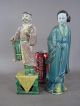Two Antique Chinese Ceramic Statues,  Sancai Glaze Sage,  Blue Glaze Lady Men, Women & Children photo 9