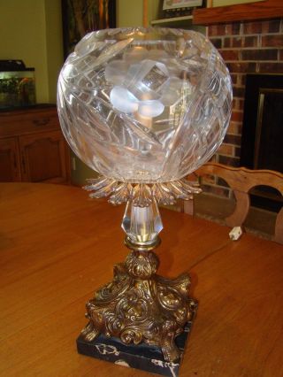 Vintage Hollywood Regency Gilt Gold Lamp,  Marble Base,  Glass Shade photo