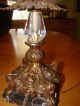 Vintage Hollywood Regency Gilt Gold Lamp,  Marble Base,  Glass Shade Lamps photo 3
